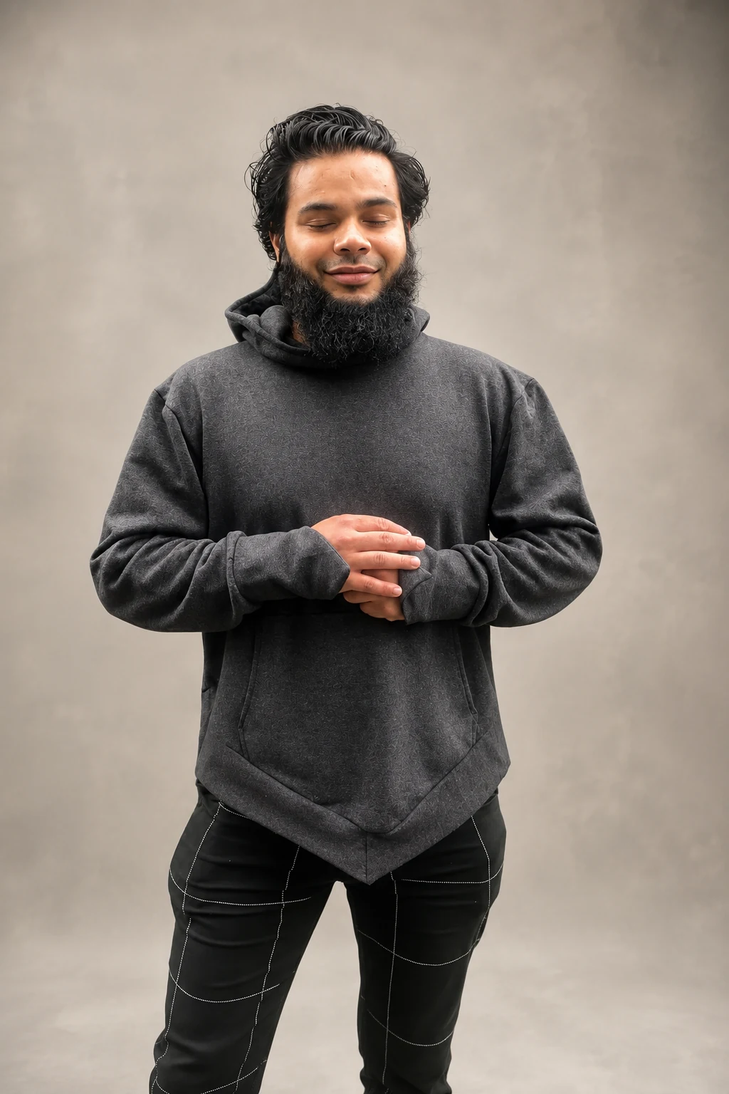 Male model in charcoal hoodie