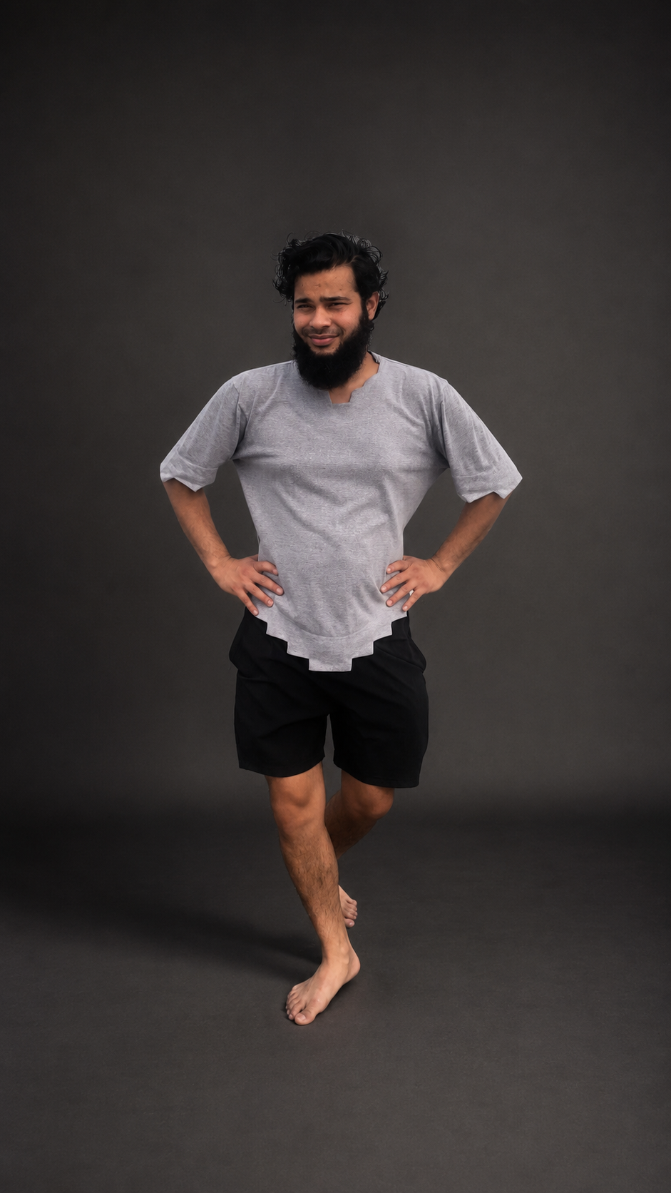 Stair Cut T-Shirt — Grey on model